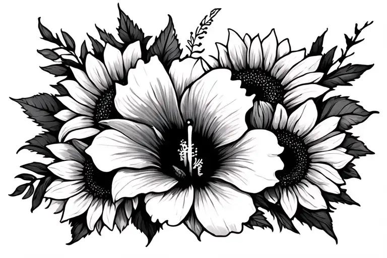 Sunflowers And Hibiscus Flowers Intertwined On Forearm