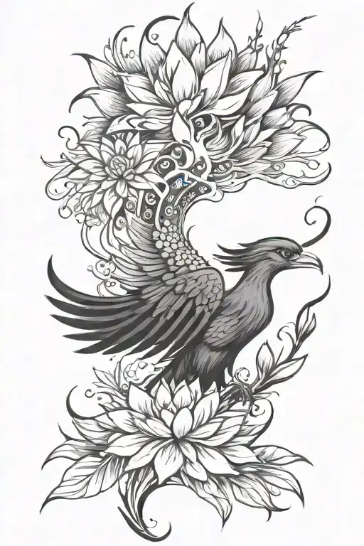 Pheonix With Lotus Flower Blooming
