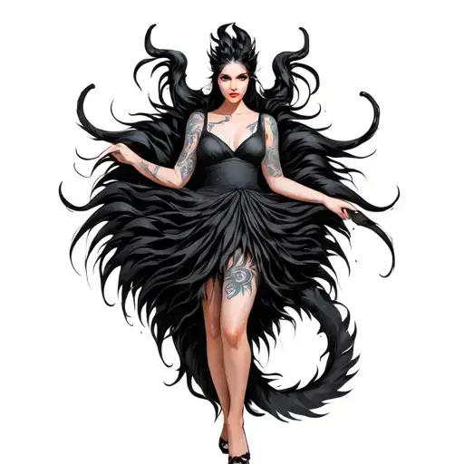A Woman With Nine Tails In A Dress Holding
