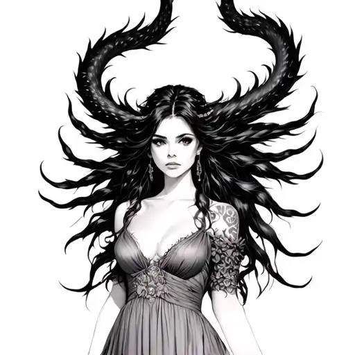 A Woman With Nine Tails In A Dress