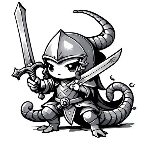 Little Cute Knight Holding Sword Fights Pixel Worm
