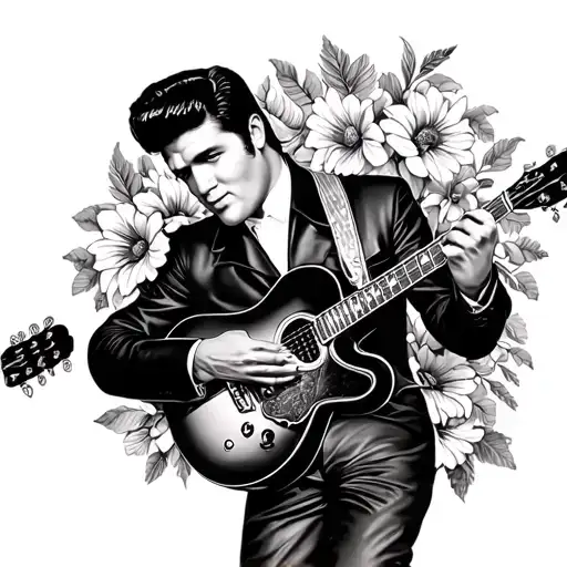 Old Chool Pinup From Elvis Holding A Guitar With Flowers Around Him Make It A Pinup Whole Body