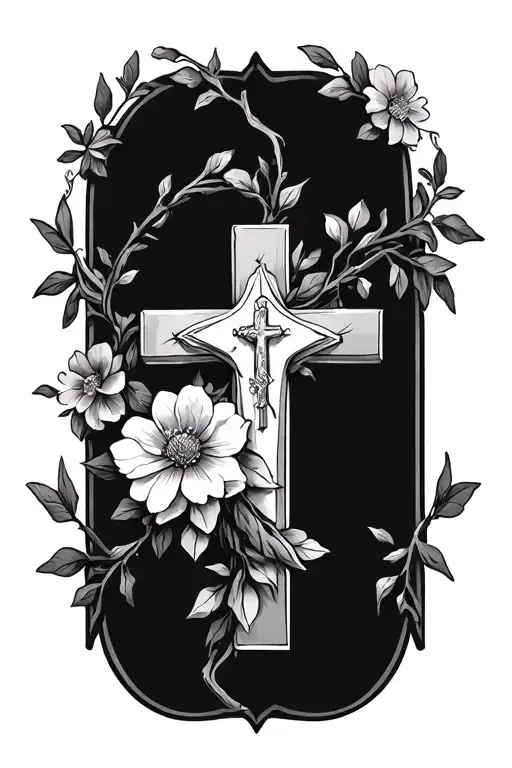 Catholic Cross Wrapped In Flowers And Vines