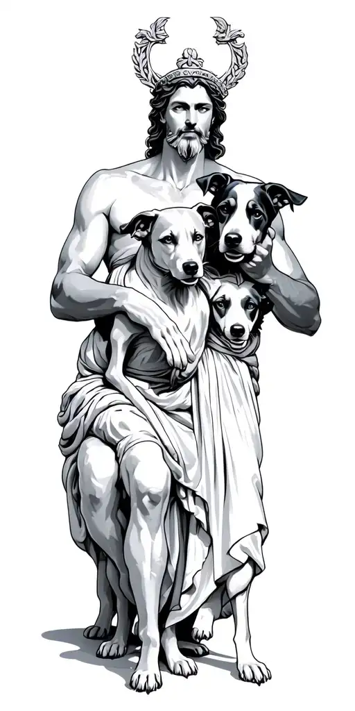 Hades Greek God Holding 3 Head Dog Sitting