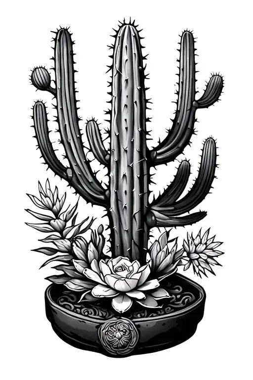 Tooled Leather And Cactus Surrounded
