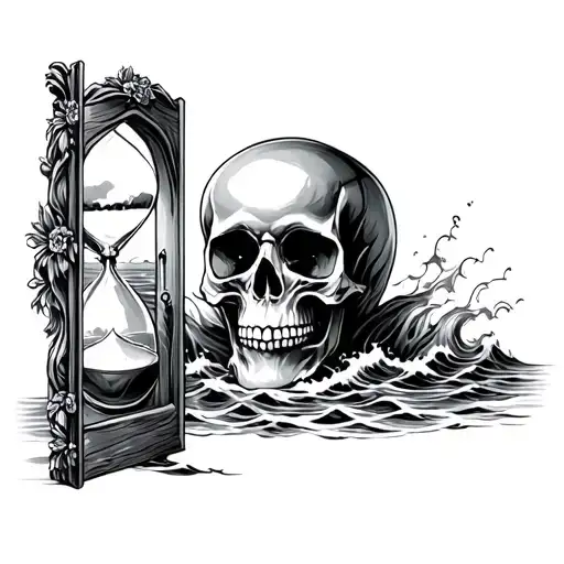 Hour Glass Skull Open Door Ocean