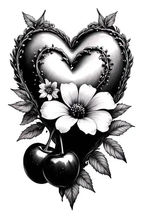 Heart And Cherry And Star Flower