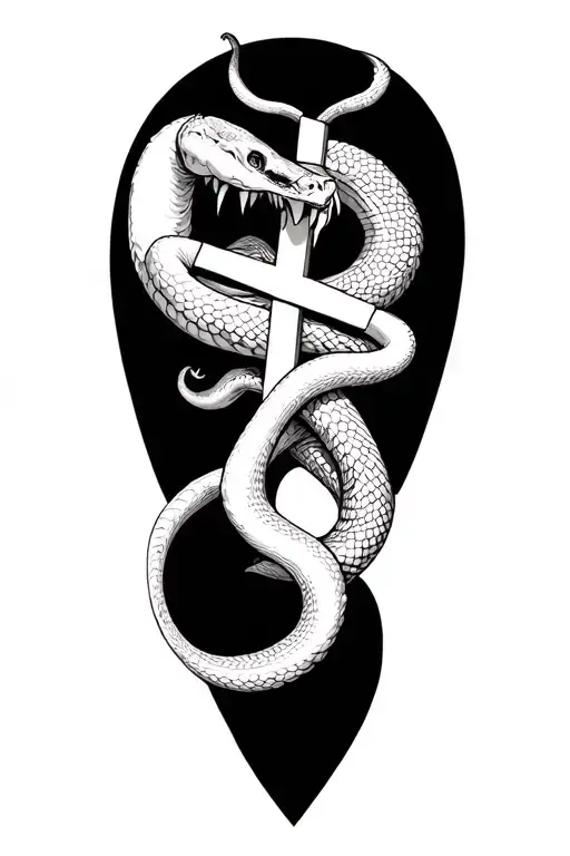 Snake Eating A Human And Human Holding A Cross