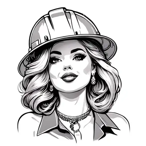Traditional Pin Up Girl With Construction Hat And Business Casual Clothes