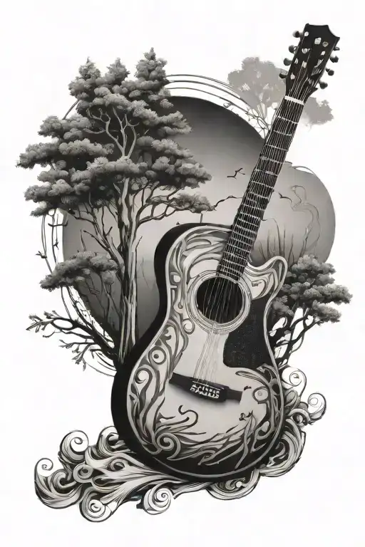 Guitar Surrounded By Trees