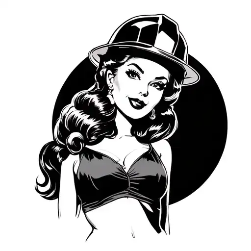 Traditional Pin Up Girl With Construction Hat And Business Casual Clothes In A Flash Way Full Body