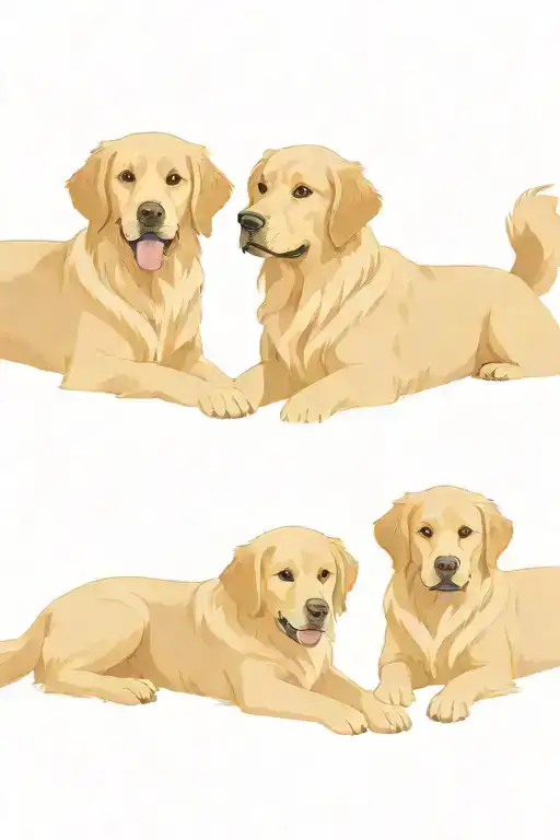 A Picture Of Two Golden Retrievers And One Cat