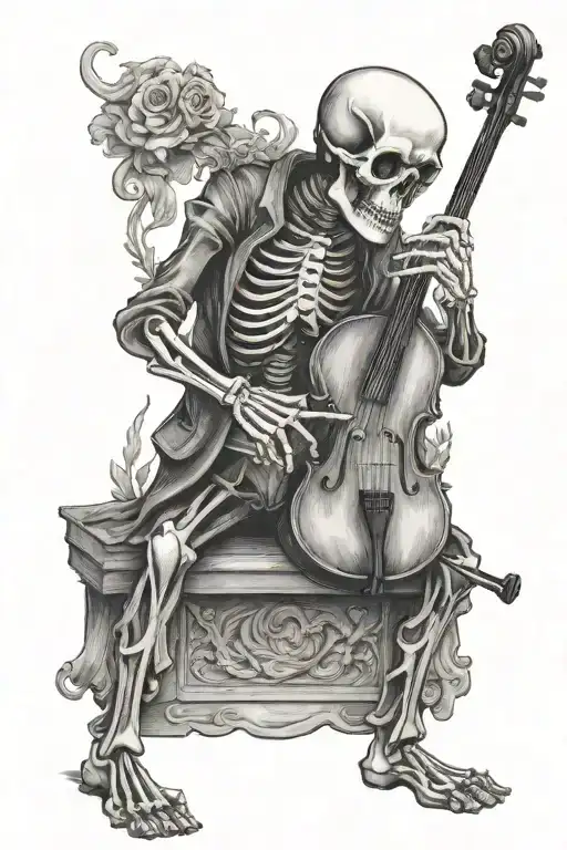 Sad Skeleton Standing And Crying While Playing Violin