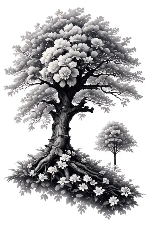 Tree With Flowers Growing And Blooming - Showing The Different Seasons