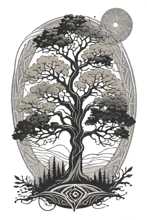Geometric Tree Silhouette Surrounded
