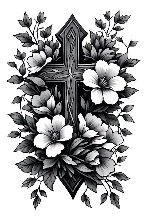 Flowers Vines And Cross Intertwined