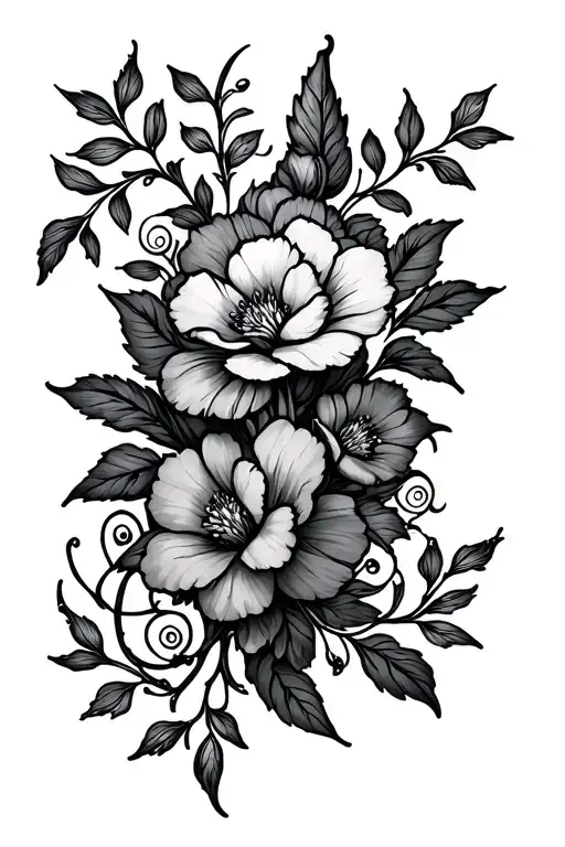 Flowers Vines And Cross Intertwined Fine Line