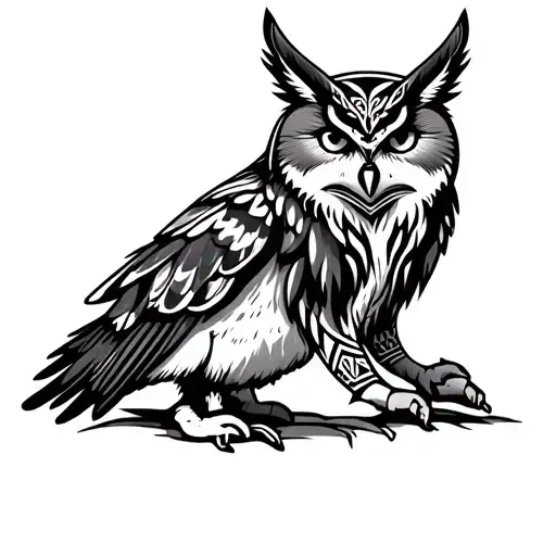 Tribal Neo Traditional Style Coyote And Owl