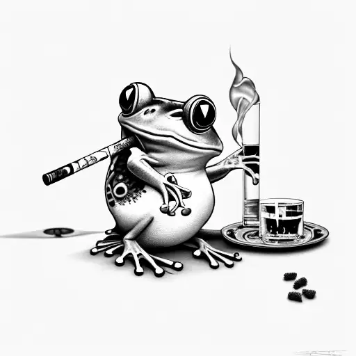 Frog With Cigarette And Beer