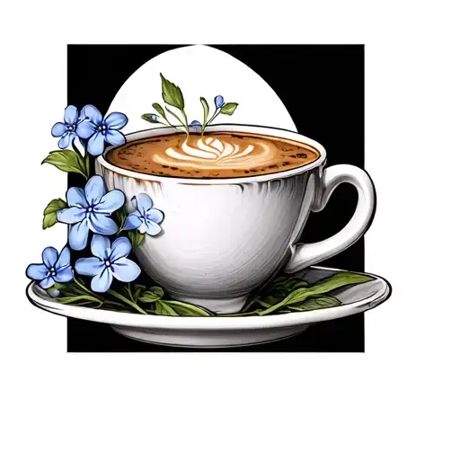 Coffecup With Forget Me Not Flowers Growing