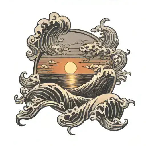 Ocean Waves And Sunset