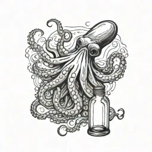 Octopus And Message In Bottle