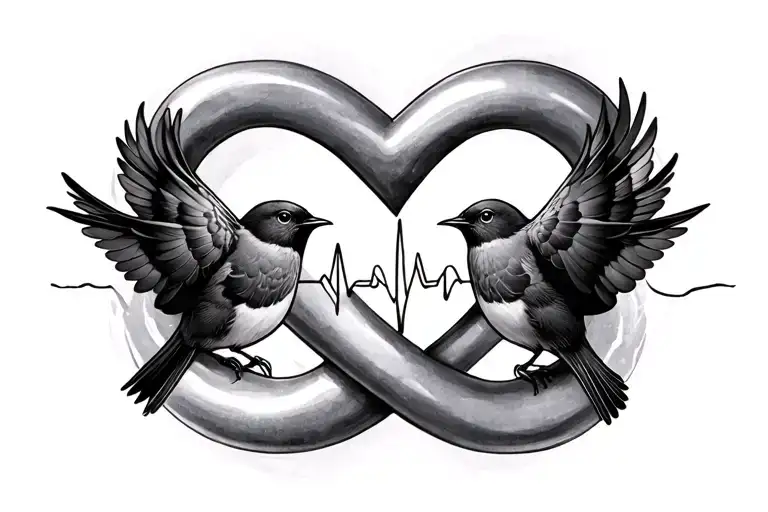 Infinity Sign With A Heart Beat Line For Dad Who Passed Away With Birds Around The Infinity Sign