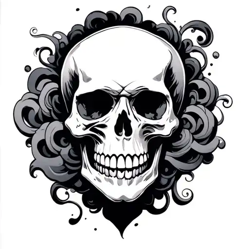 Skull On Hand Tattoo With Swirl Clouds