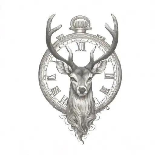 Deer Head And Pocket Watch Face