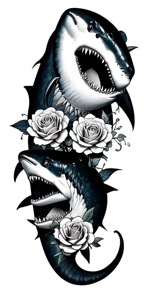 Two Sharks And Some Little Roses Wild Paterns