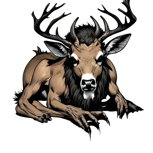 Demon With The Legs Of A Deer With A Human Body Cartoon Creepy