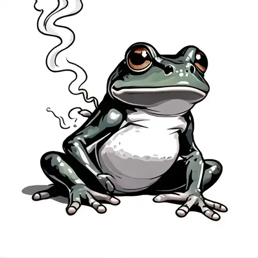Cartoon Frog Sitting Smoking Weed