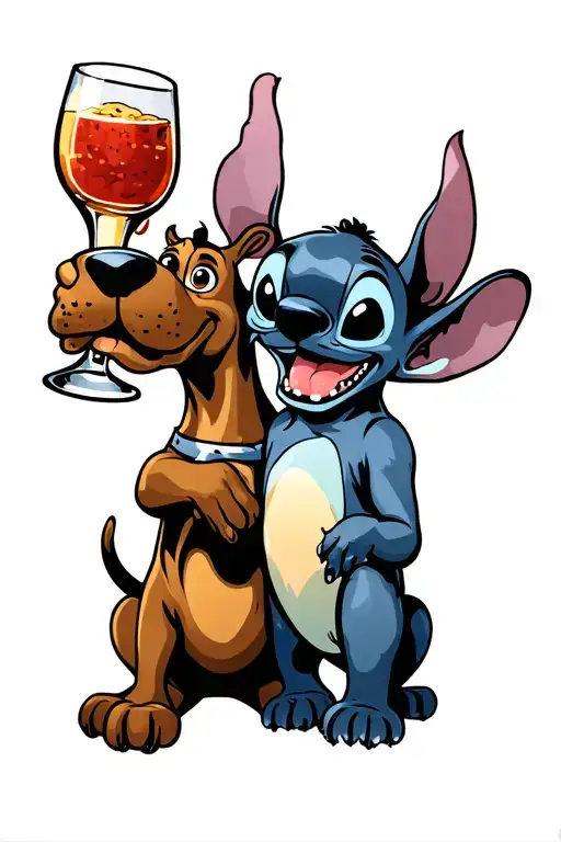 Scooby Doo And Stitch Best Friends Toasting Drinks