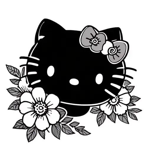 Hello Kitty Outline With Flowers