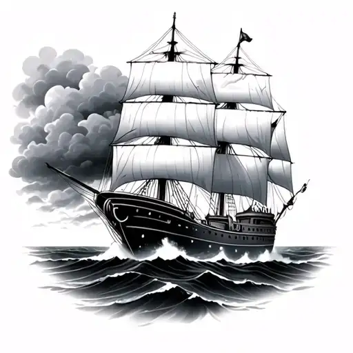 Ship Sailing Through Stormy
