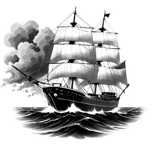 Ship Sailing Through Stormy