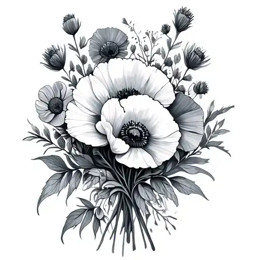 Bouquet Of Wild Flowers With A Poppy