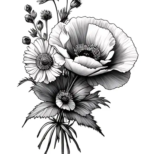 Small Bouquet Of Wild Flowers With A Poppy