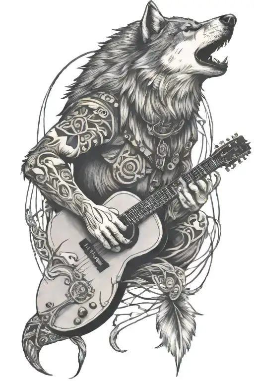 Wolf And Guitar Intertwined