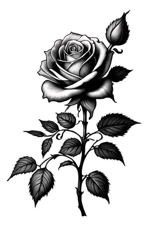 Rose With Stem And Vine Around It