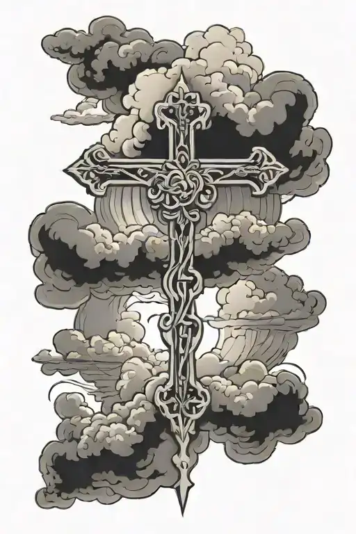 Cross With Clouds In Back