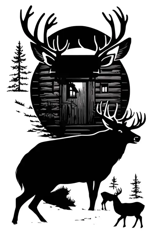 Deers And Hunting Cabin