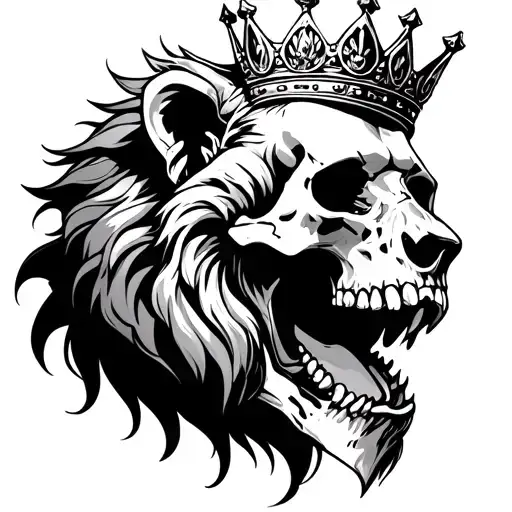 Lion Chewing On A Skull Wearing A Crown