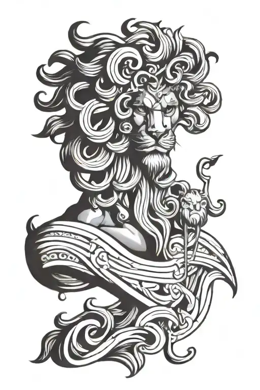 Minimalistic Single Line Male Greek God And Lion