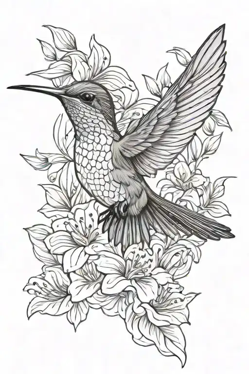 Humming Bird With Flowers