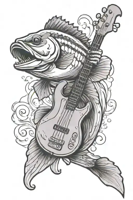 Bass Guitar With A Bass Fish Jumping