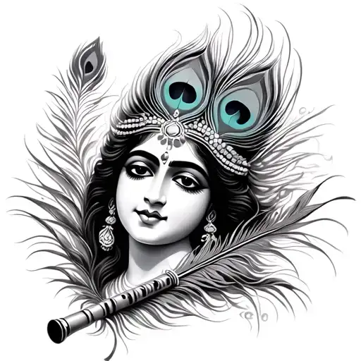Krishna Flute With Lips And Peacock Feather