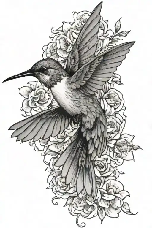 Humming Bird With Flowers