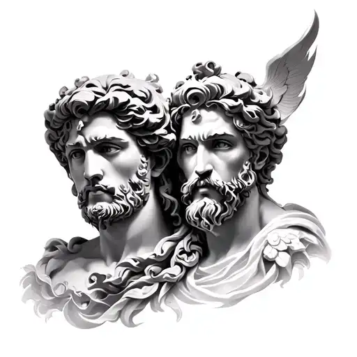 Black And Grey Realism Zeus And Perseus Tattoo Combination