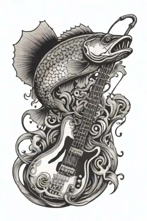 Bass Guitar With Fish Hook Intertwined